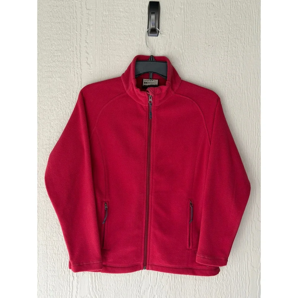 Double Diamond Womens Red Full Zip Fleece Jacket Floral Detail Size‎ L Excellent